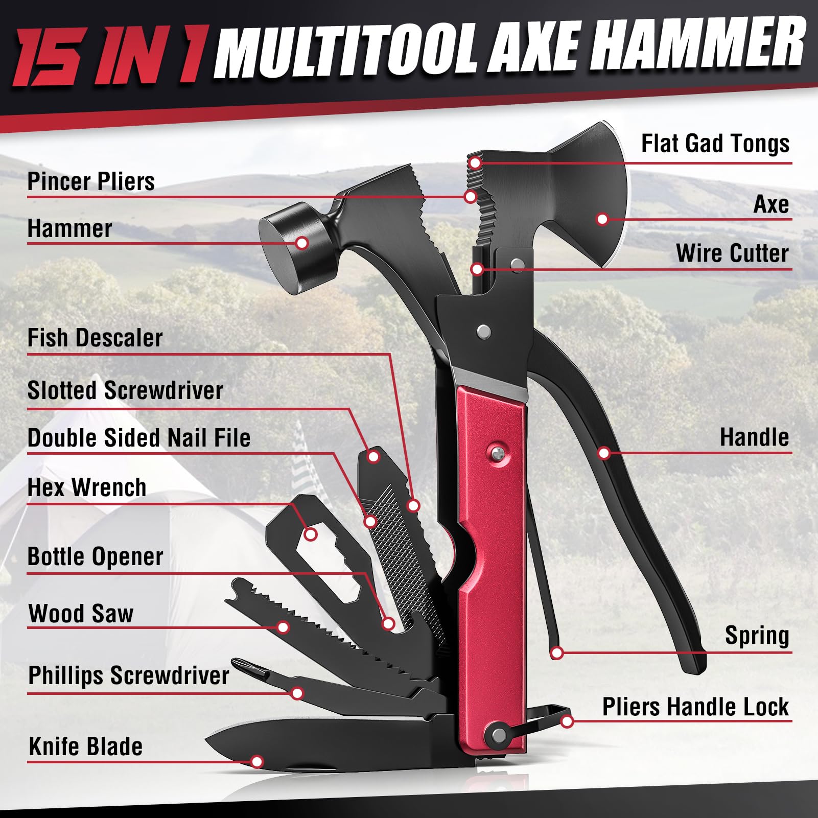 15 in 1 Multitool Axe Hatchet, Fathers Day Dad Gifts from